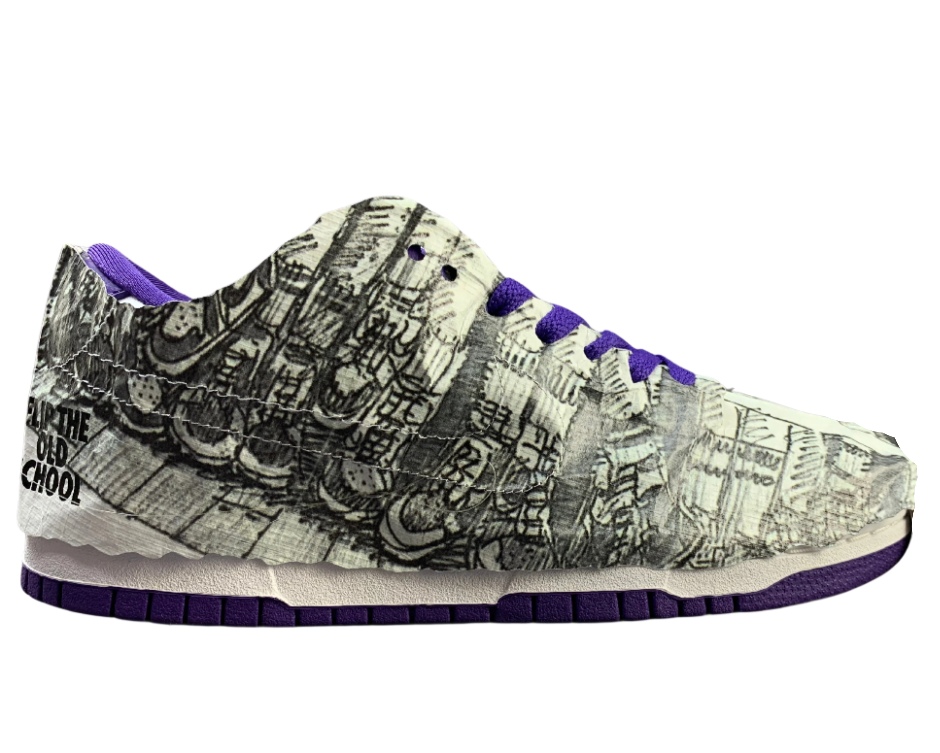 SB Dunk Low Old School Flip - Black, White & Purple