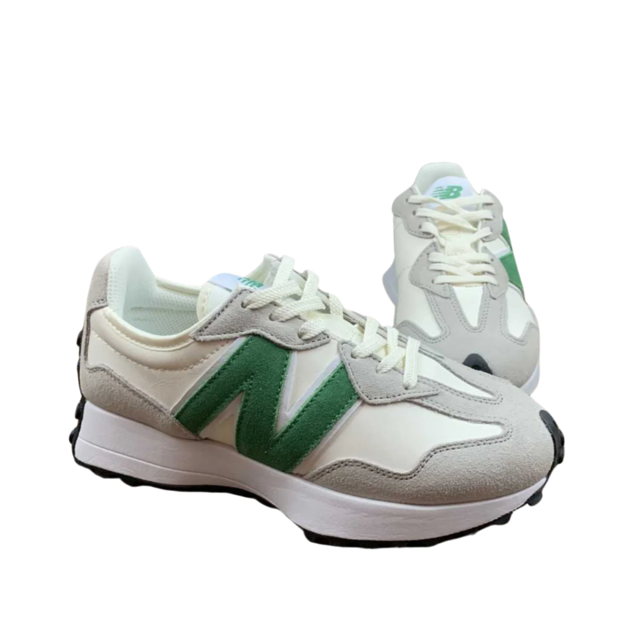 New Balance 327 - Cream & Grey, Green Accents