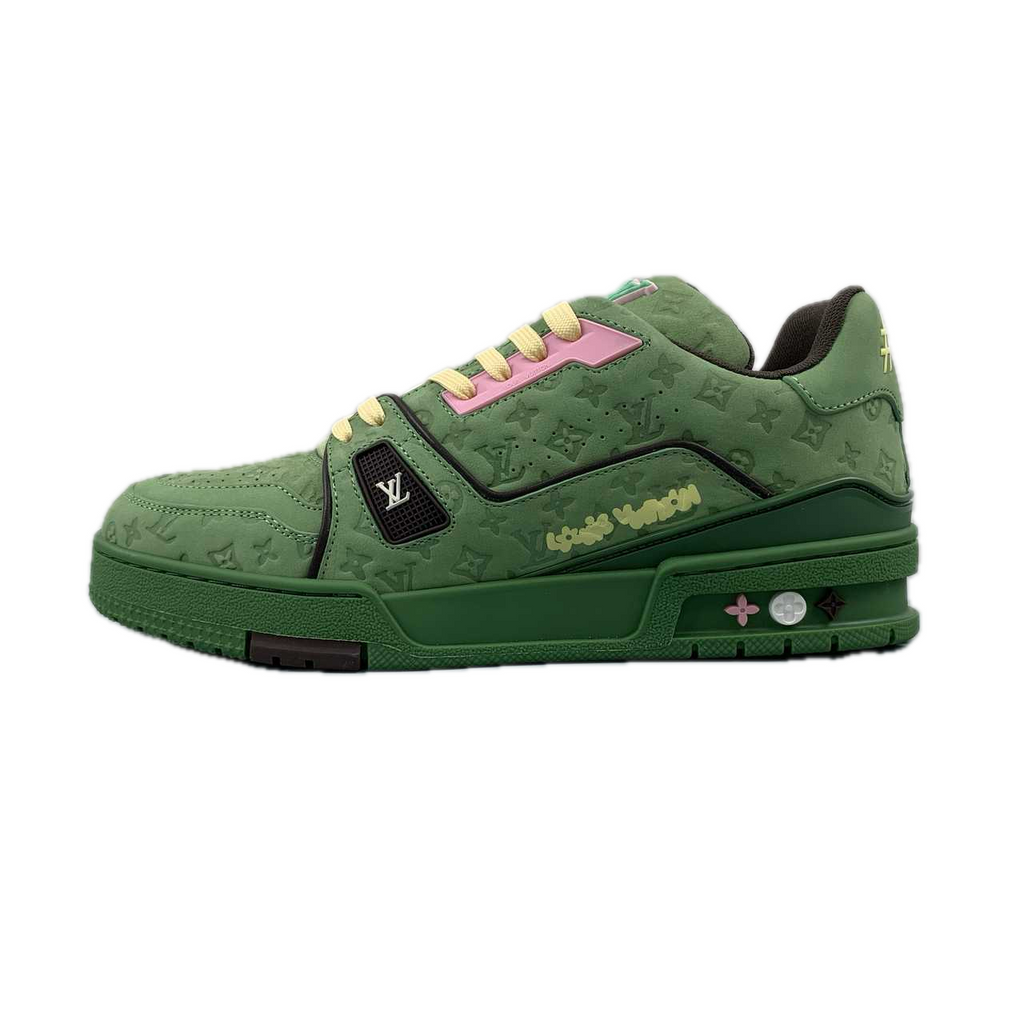 LV Trainers Monogram Embossed Nubuck Calf Leather Green Sneaker