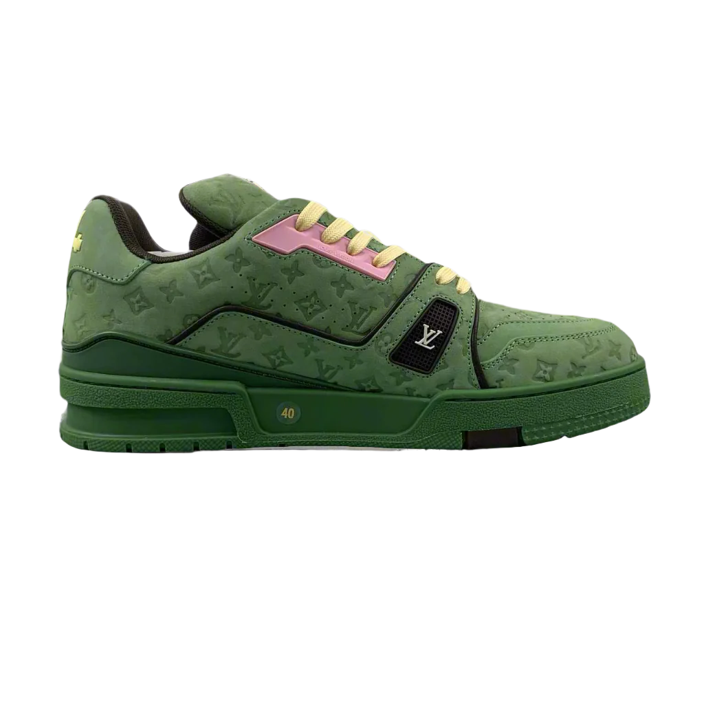 LV Trainers Monogram Embossed Nubuck Calf Leather Green Sneaker